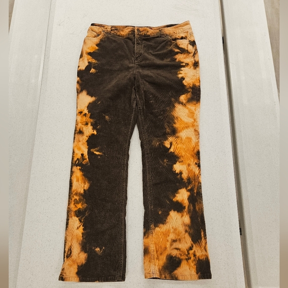 Upcycled Bleached Acid Wash Brown Corduroy Pants Size 10P - Picture 1 of 6
